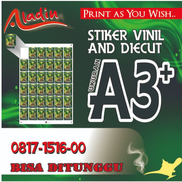 Stiker Label Vinyl Uk A3+ Plus Diecut Plus Laminating