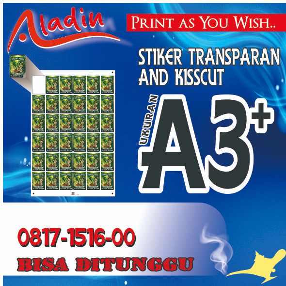 Stiker Transparan Uk A3+ Plus Kisscut Plus Laminating