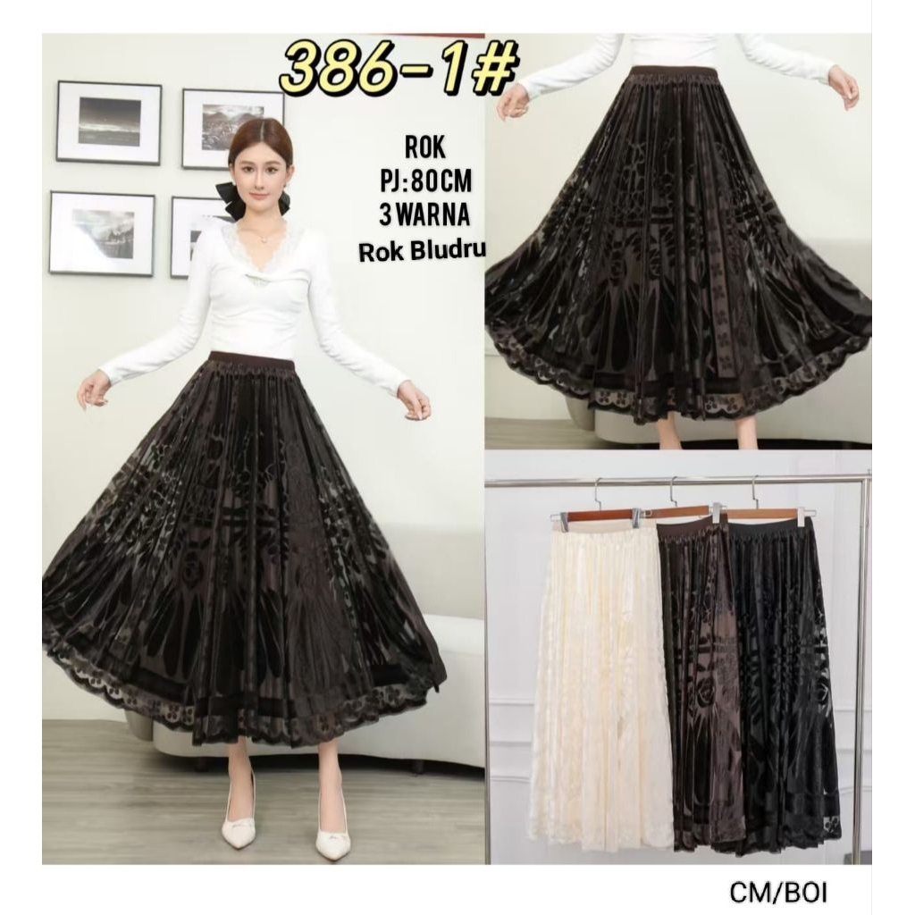 Rok Brokat Bludru 386-1# Import - Rok 7/8 Brokat Bludru Import - Rok Wanita Import