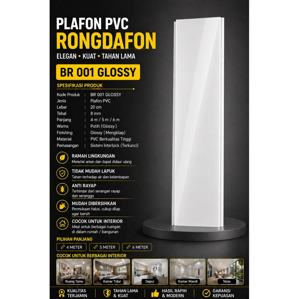 plafon pvc putih polos BR 001 GLOSSY RONGDAFON