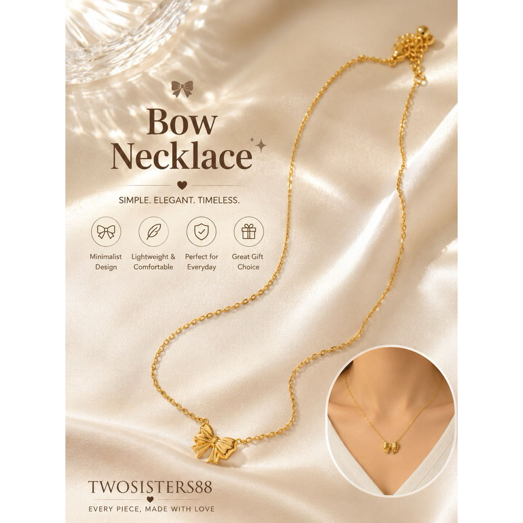 Twosisters Kalung Titanium Rantai Tipis Liontin Pita simple