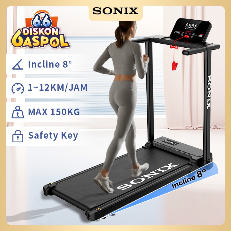 Sonix Treadmill Electric Low Watt STR04 Portable Lipat Alat Olahraga Di Rumah Incline 8° Walking Pad