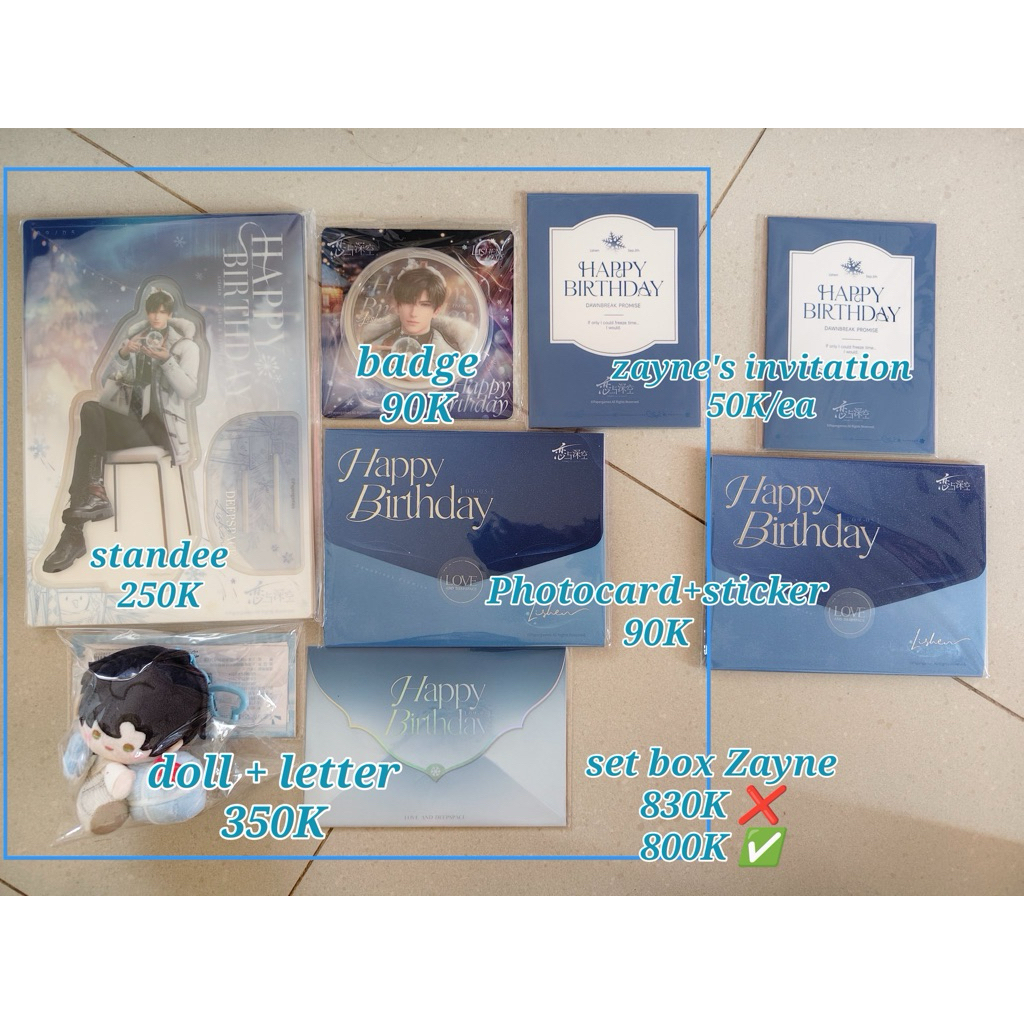 Official Merch Birthday Zayne Love and Deepspace Doll Bonus Standee Akrilik Badge Photocard Sticker