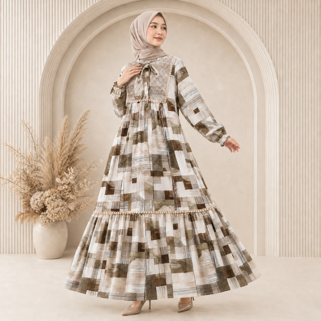 Selina Gamis Midi Dress Syari Wanita Rayon Premium | All Size - Zeeya Collection