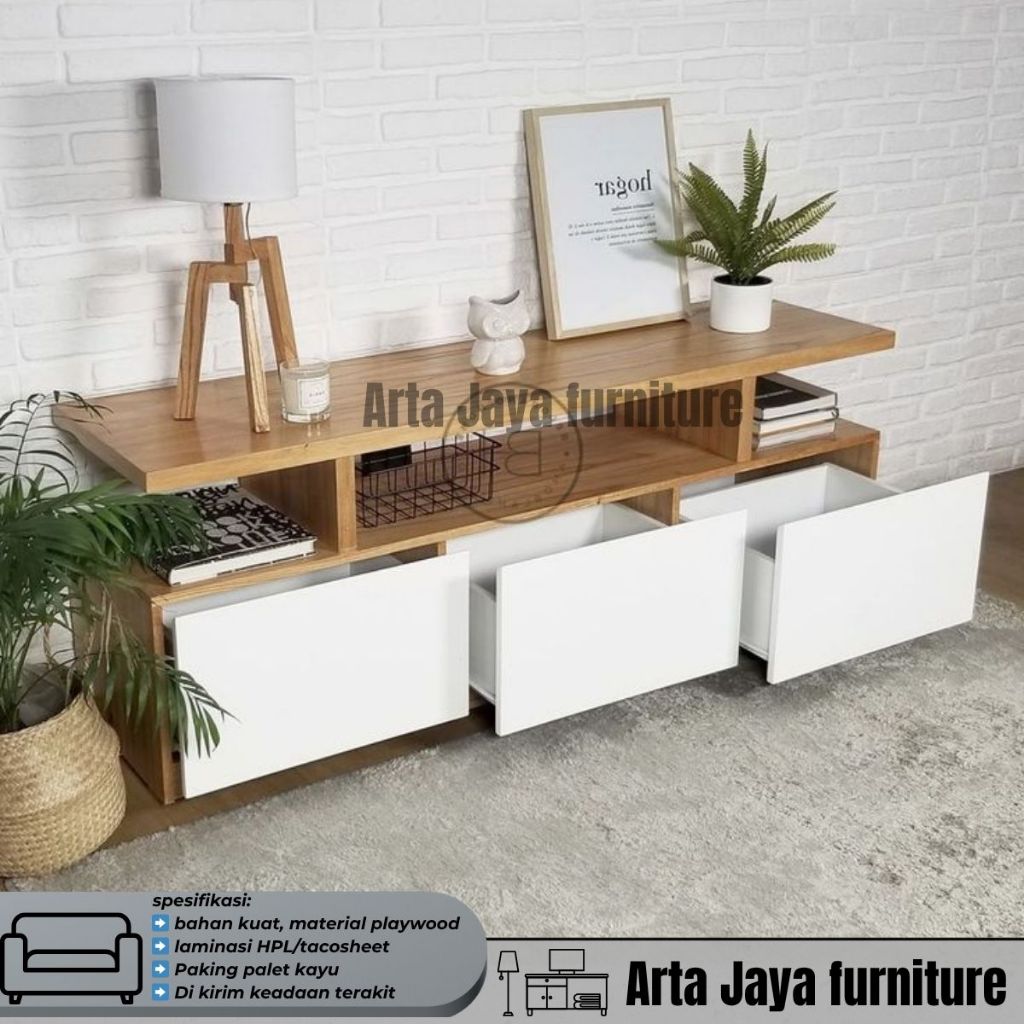 Lemari Kabinet Credenza Meja Buffet Rak TV Laci Buffet Serbaguna Groovy Sideboard