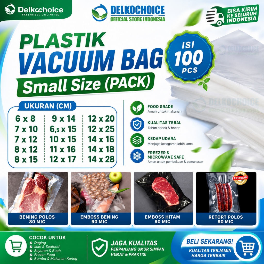 (PACK) Plastik Vacuum Bag DELKOCHOICE Polos & Emboss Roll / Kantong Vakum Sealer Makanan Kecil Small