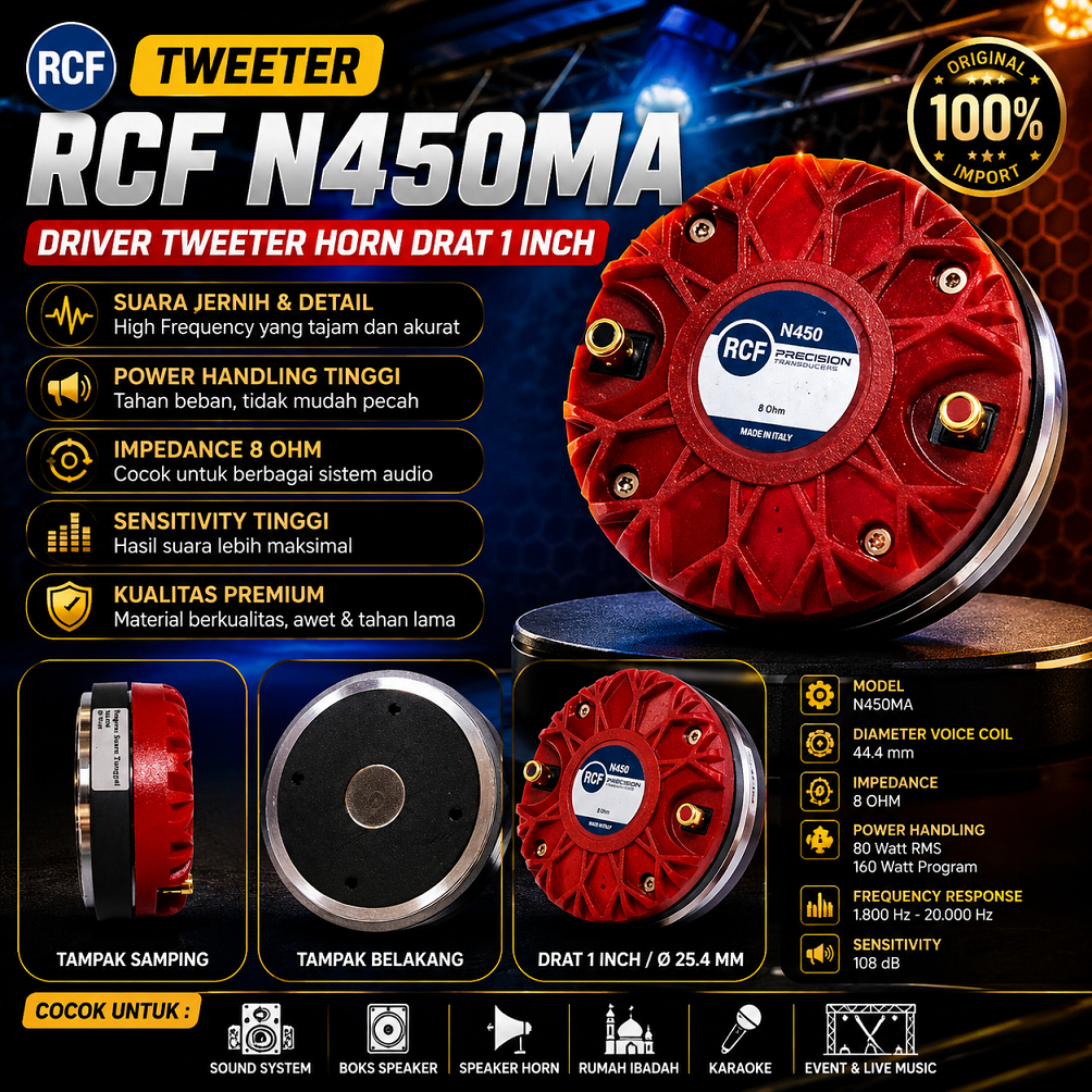 Driver Tweeter RCF N450MA VC 44.4mm | Driver Tweeter Horn Drat 1 Inch Sound System Lapanga