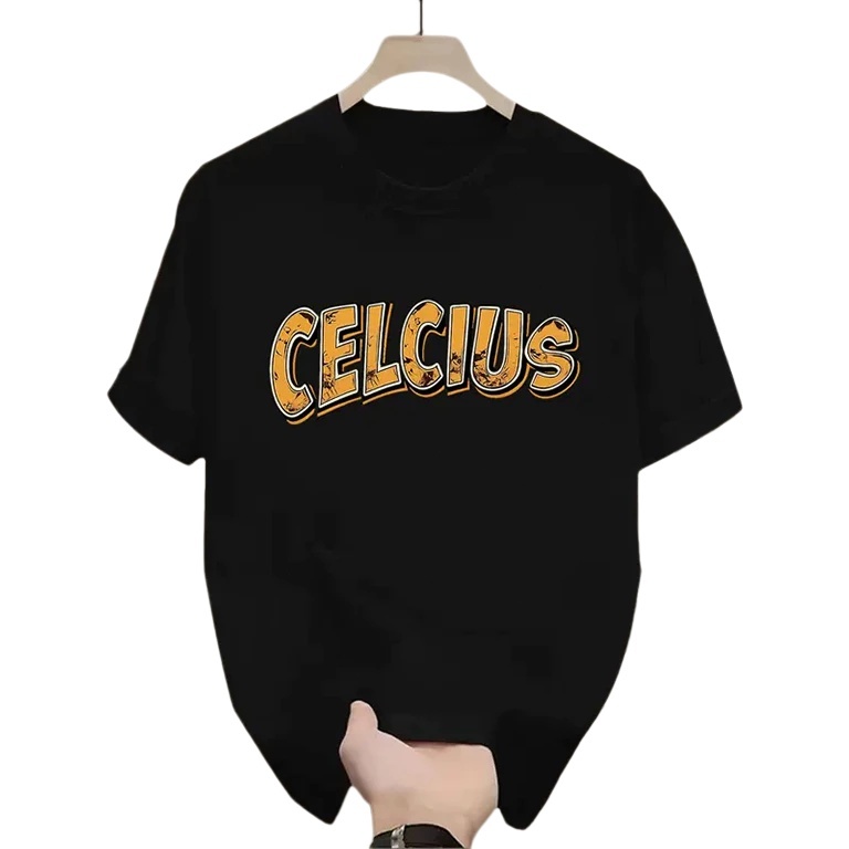 Kaos Oblong Hitam Sablon Tulisan CELCIUS Retro