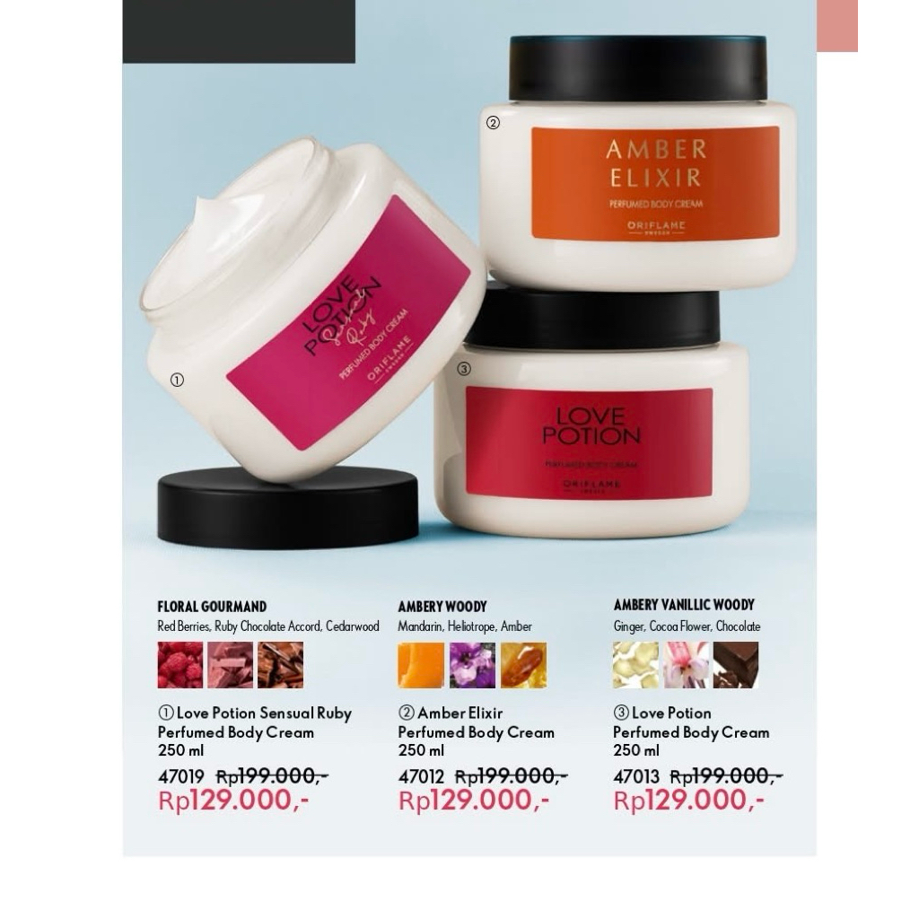 Body cream love potion Amber elixir lovepotion sensual ruby Oriflame kemasan baru/ New