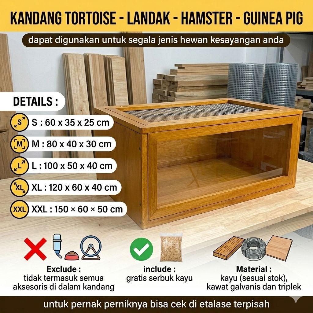 kandang akrilik hamster tortoise sulcata kelinci landak reptil - custom ukuran dan bentuk