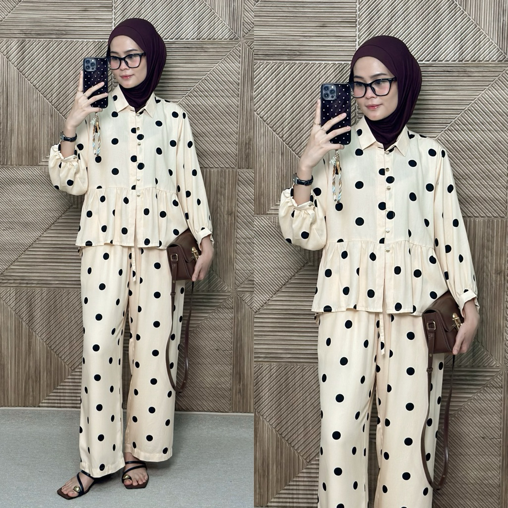 LOVABLE - Moira Polka Set Blouse & Celana | One Set Polka | Blouse Polka | Celana Polka