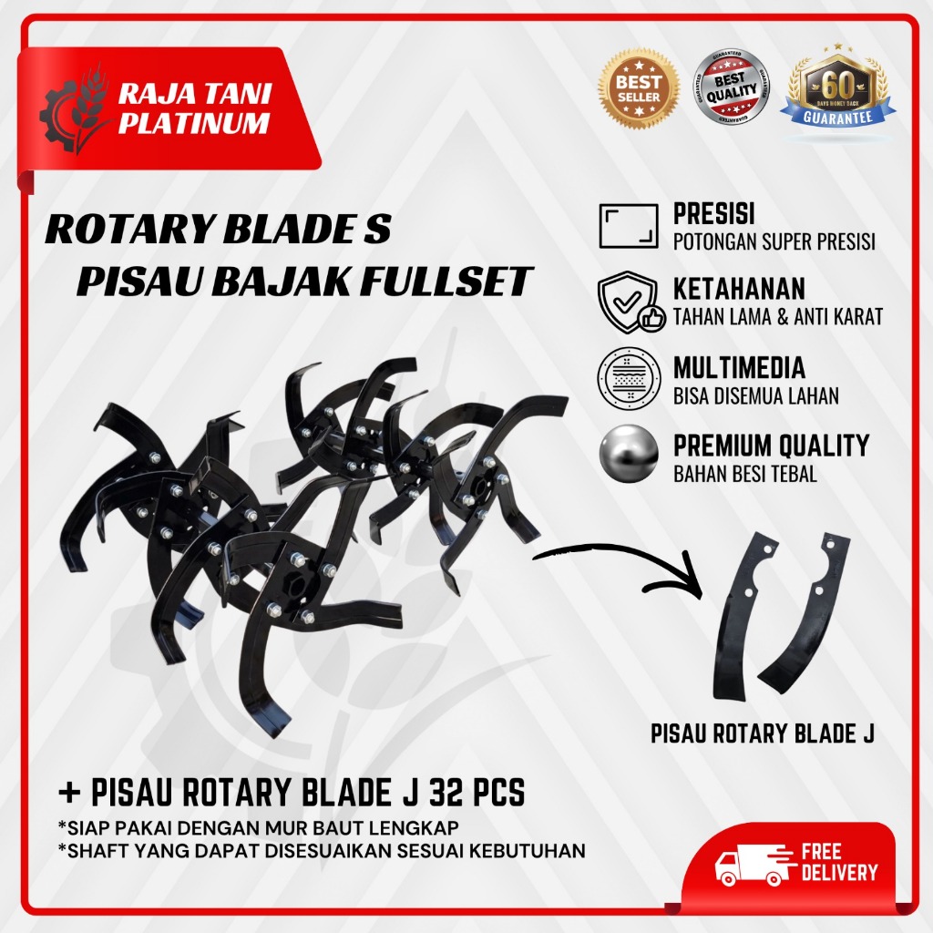 1 Set Pisau Rotari Baja Hand Traktor Model J Siap Pakai/ Rotary Blade J/ Pisau Cakar Baja/ Sepasang 