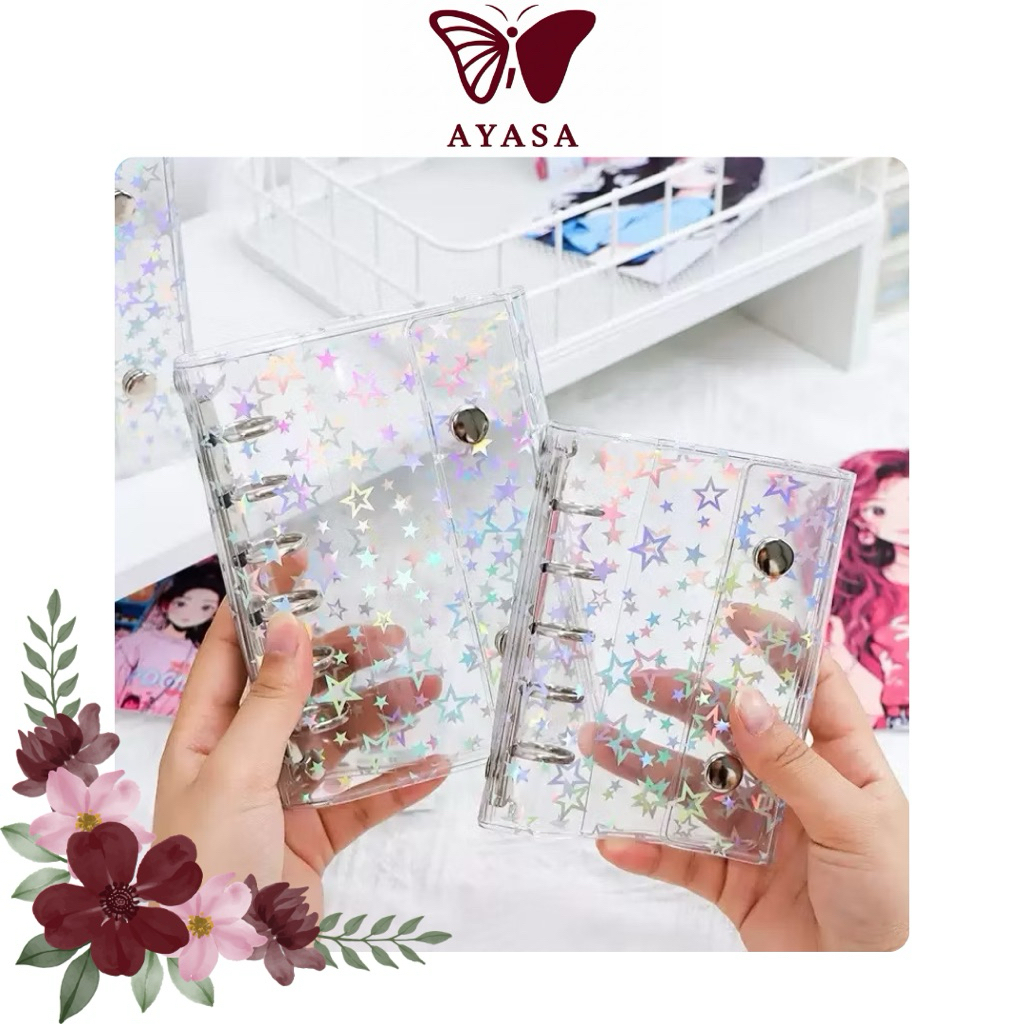 Binder A6 High Clear | Binder A6 Motif Bintang Hologram 6 Ring PVC Tebal