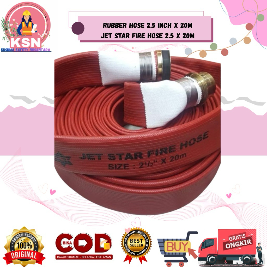 RUBBER HOSE 2,5 INCH X 20 METER JET STAR FIRE HOSE/ SELANG PEMADAM KEBAKARAN / SELANG SAFETY DAKAR/ 