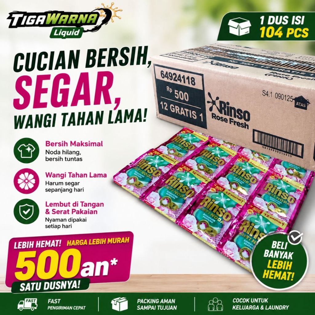 Rinso Cair Sachet Renceng 1 Dus 104 Sachet Liquid  - Signature Parfume Detergen Pembersih Pakaian Gr