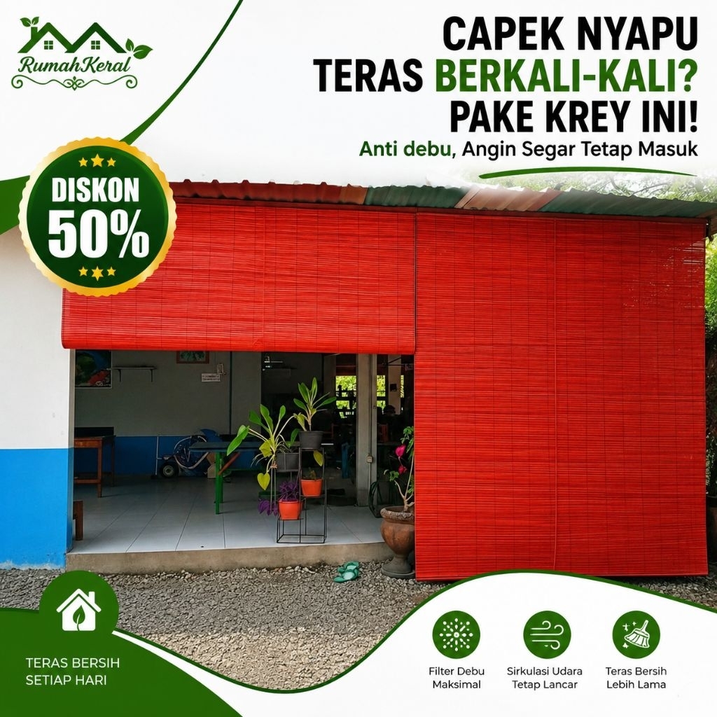 Krey Tirai Bambu Sawit 1 Tali / 2 Tali Gulung Solusi Teras Anti Kotor