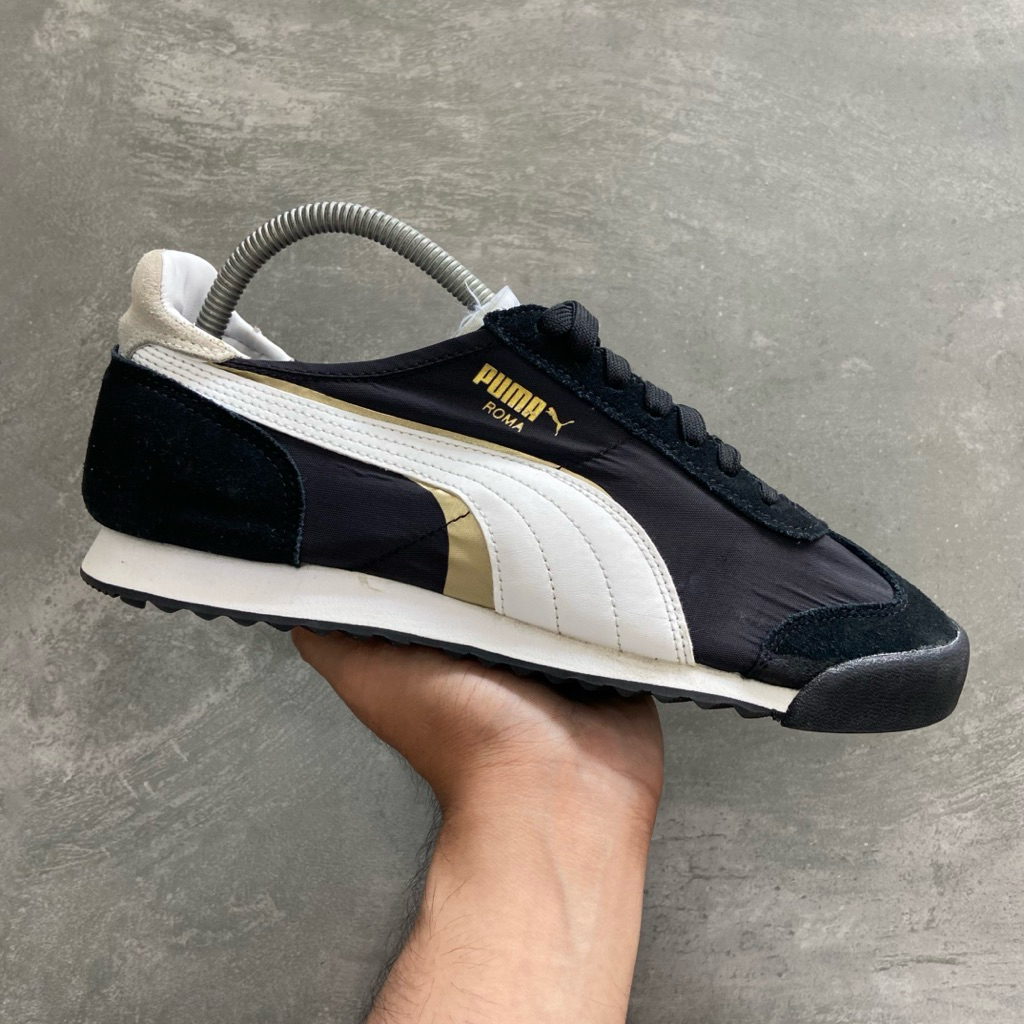[Size 40.5] Rare Puma Roma OG Nylon ‘Double FS - Black White Gold’ (390634-01) Second Original Kondi