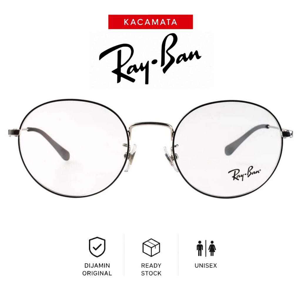 RAYBAN Frame Kacamata Round Pria Wanita Ori Unisex Plus Minus RB6369D-C2983-50-F-S.BLK/SLV