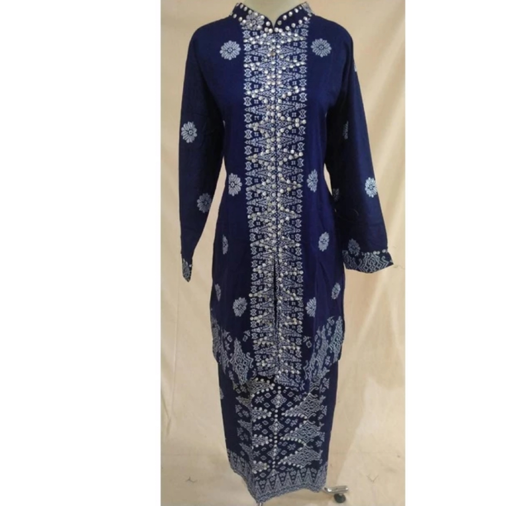 setelan batik songket Palembang katun premium navy silver