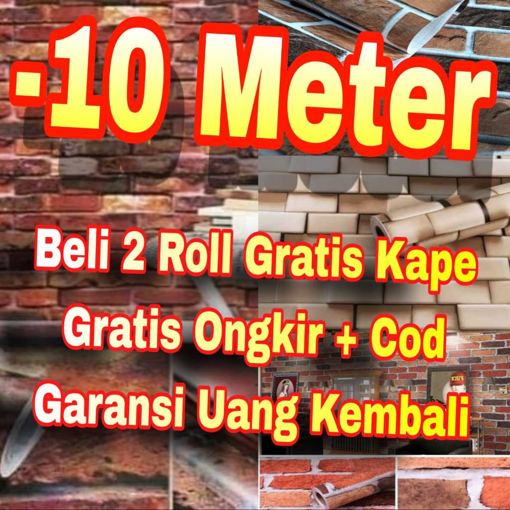 Wallpaper Sticker Murah Wallpaper Dinding 45 CM X 7 - 10 M / METER Ruang Tamu | Batu Bata 3D Hitam P