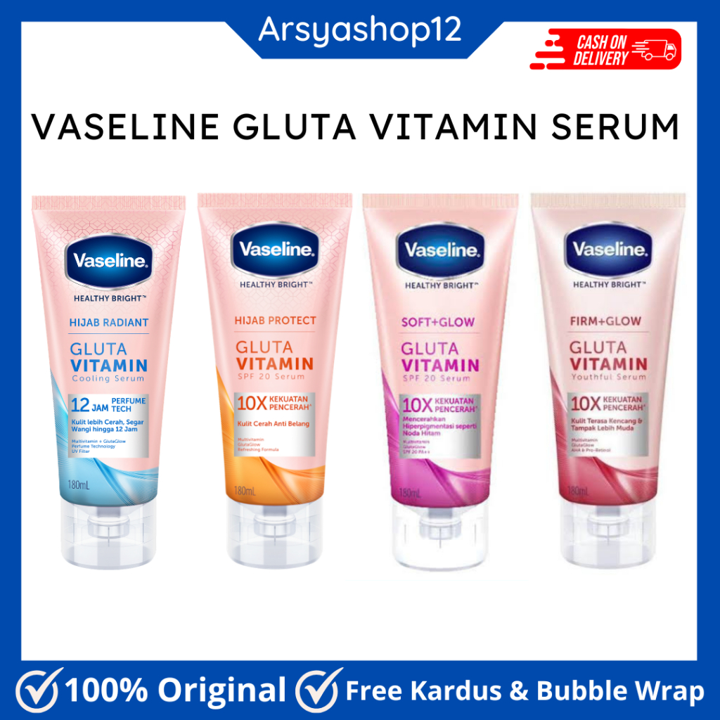 READY STOCK VASELINE HEALTHY BODY SERUM BRIGHT SOFT GLOW GLUTA VITAMIN SPF 20 HIJAB RADIANT COOLING 