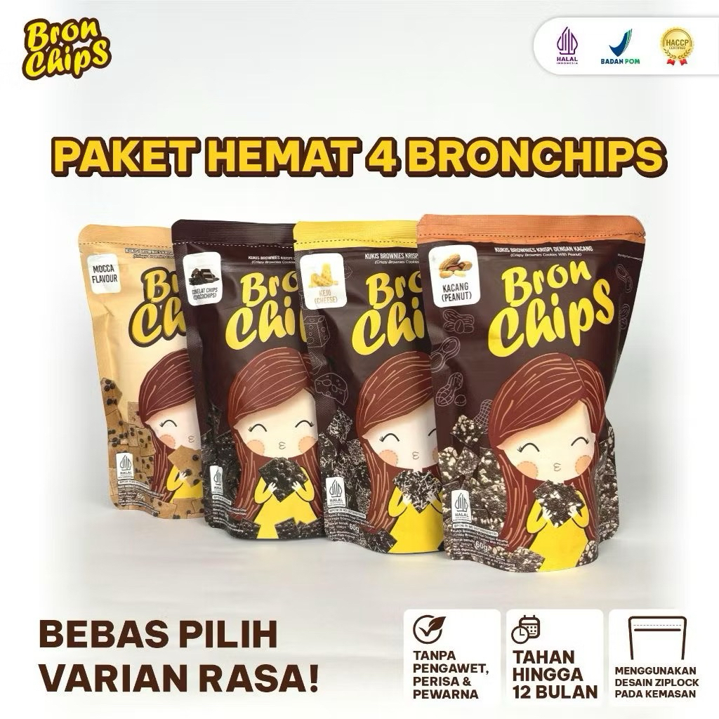 Cemilan Bronchips Paket Hemat 4 pcs Keripik Brownies Crispy