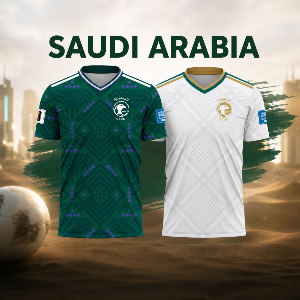 JERSEY SAUDI ARABIA HOME & AWAY JERSEY 2026 TERBARU BAJU BOLA TIMNAS ARAB SAUDI GRATIS NAMA DAN NOMO