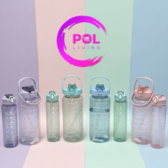 Botol Minum Bening Set 2 in 1 Isi 2 Liter & 1 Liter | Botol Minum Gym Olahraga BPA Free