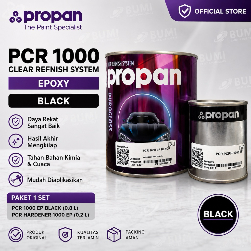 Epoxy Propan PCR 1000 Black | Epoxy Primer 1 Liter + Hardener | Cat Dasar Epoxy 2K Hitam