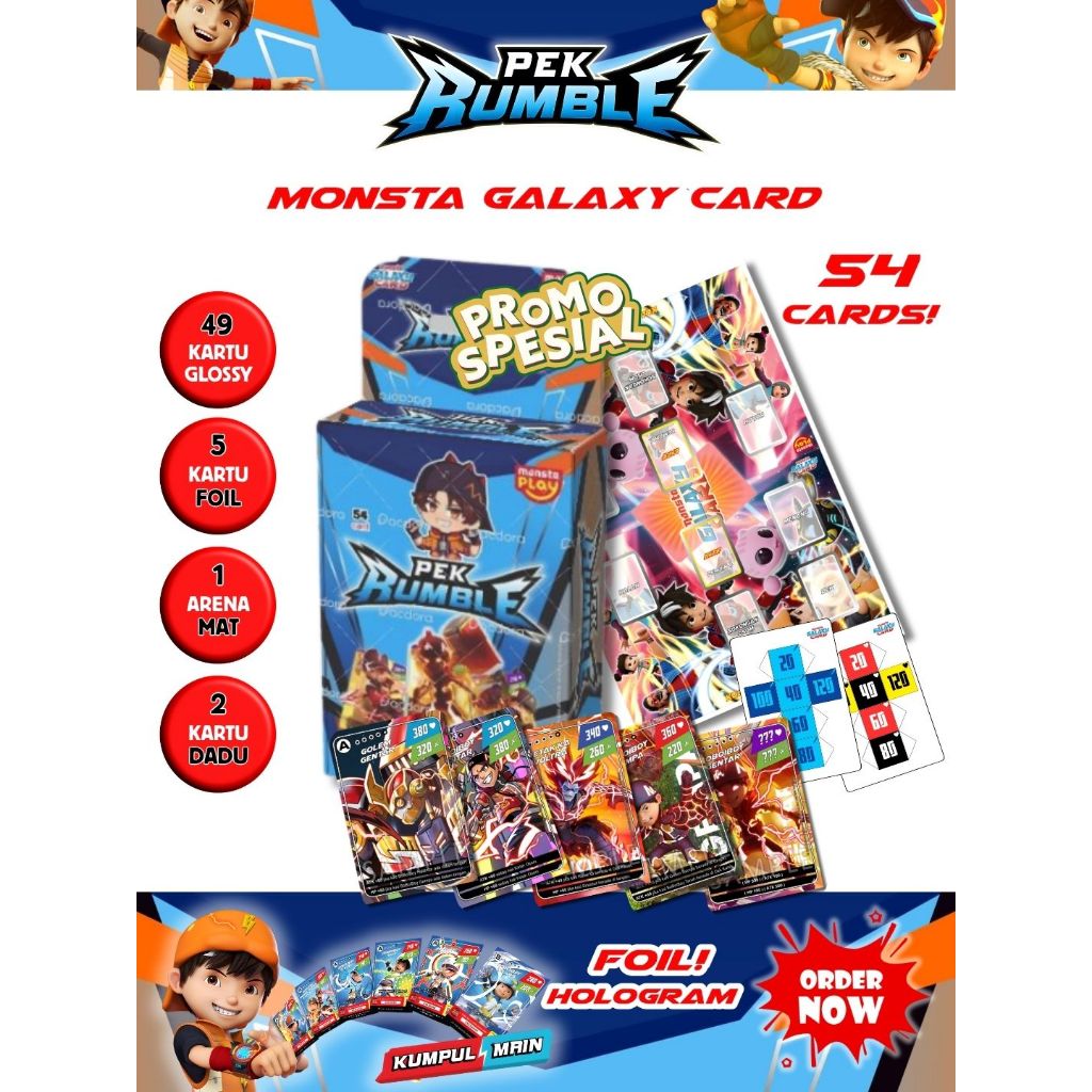 Paket Lengkap Kartu BoBoiBoy Galaxy Card Pek Rumble isi 49 Kartu + 5 Foil + Arena Mat