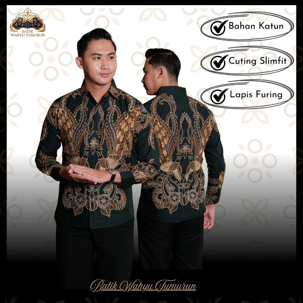 Motif Surya Kencana BATIK WAHYU TUMURUN Kemeja Batik Pria Lengan Panjang Slimfit Premium Bahan Katun