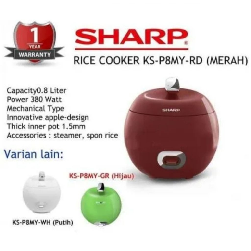 Rice Cooker Sharp KSP8MY RD/WH/GR apel - Putih NO RETUR NO KOMPLEN