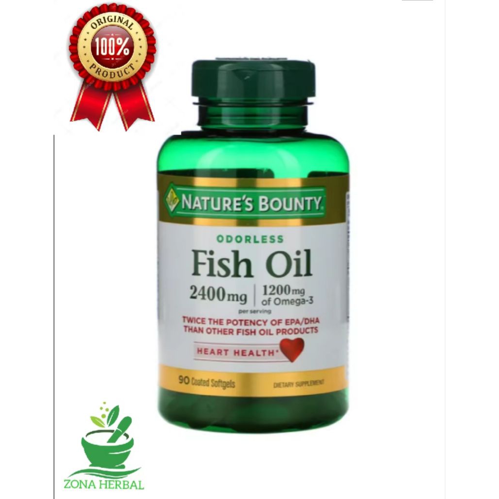 Nature's Bounty Odorless Fish Oil 2400mg 2400 mg Minyak Ikan Omega 90 Coated Softgels