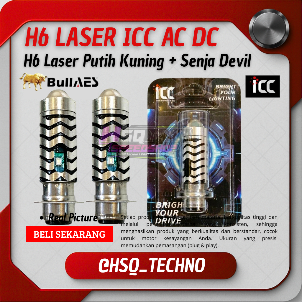 BULLAES Lampu Motor LED H6 Laser Devil Eye Biru Lampu Depan Putih Kuning ICC