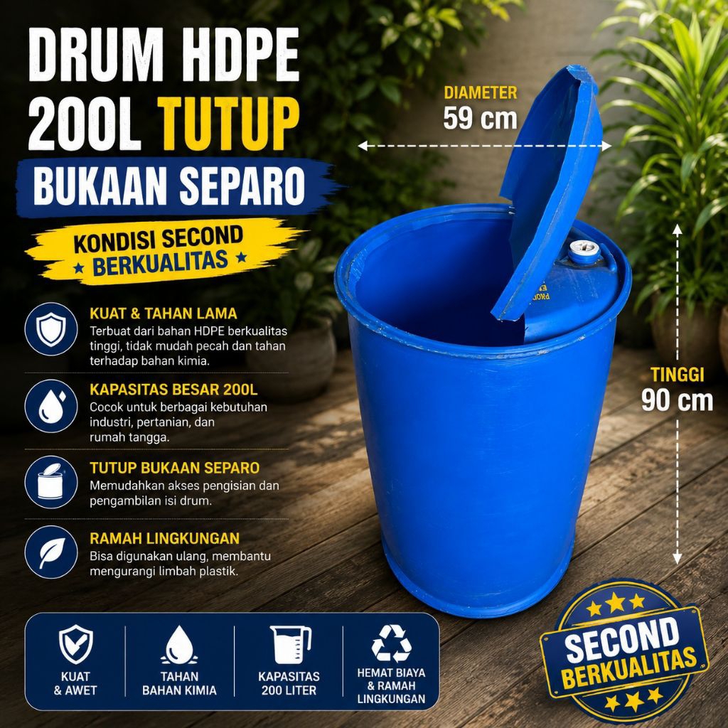 Drum HDPE 200 liter/Gentong tandon air/tong biru tandon air