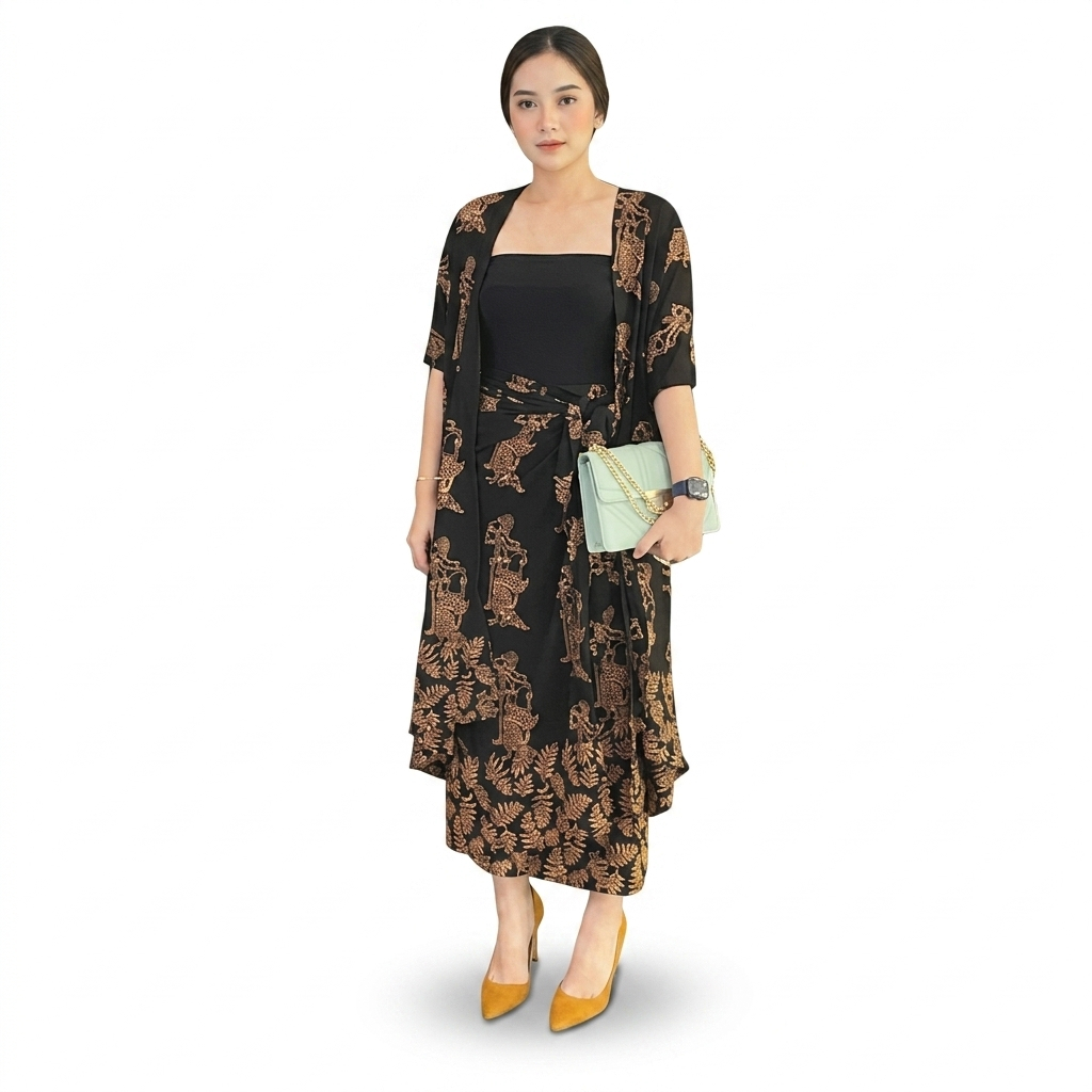 Set Batik Wanita Jumbo Premium Outer Batik Modern Rok Lilit Instan Motif Wayang Baju Kondangan Lamar