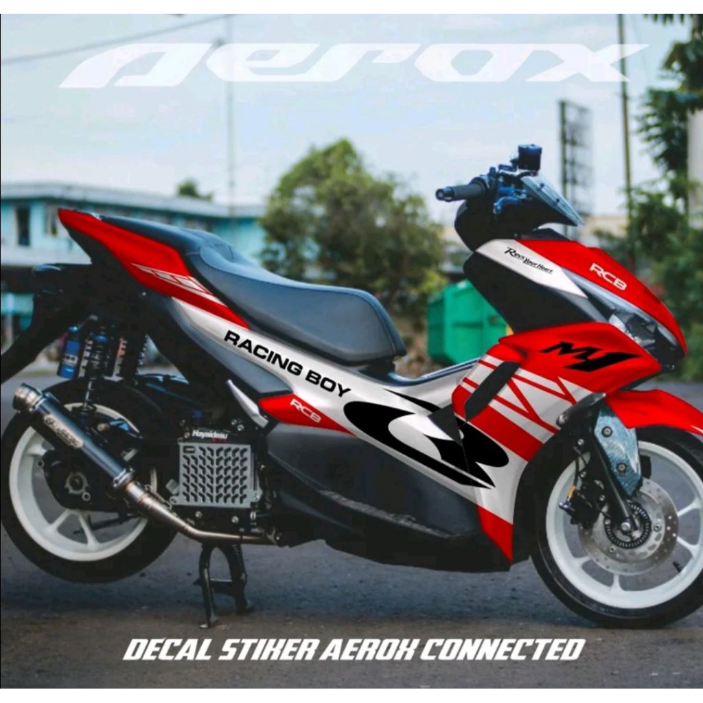 Stiker Decal Aerox Conected Full Body Grafis Merah gloss