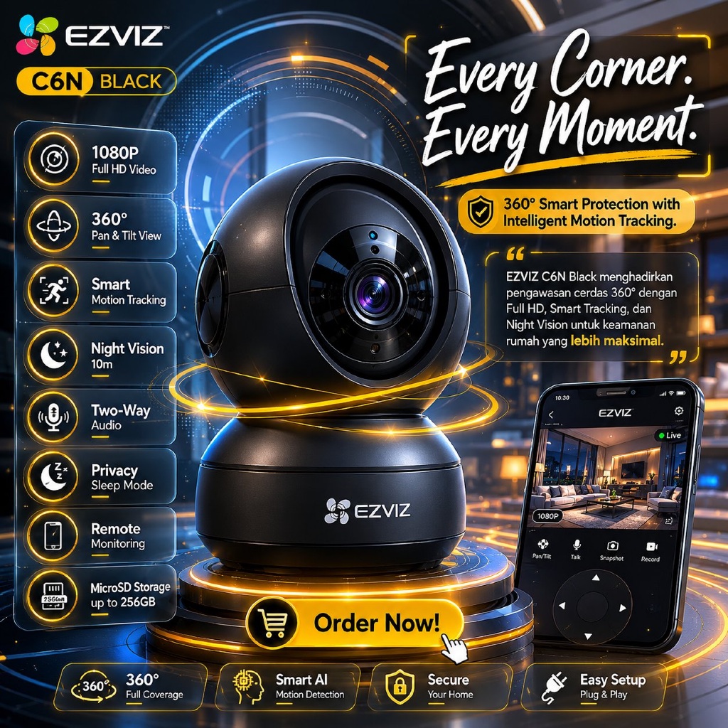 Kamera CCTV wireless EZVIZ C6N BLACK 2 Megapixel  Kamera Cctv Tanpa Kabel