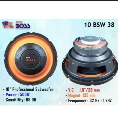 SPEAKER SUBWOOFER MOBIL AMERICAN BOSS 10BSW38 10 INCH SUB 10 INCH 10 BSW38