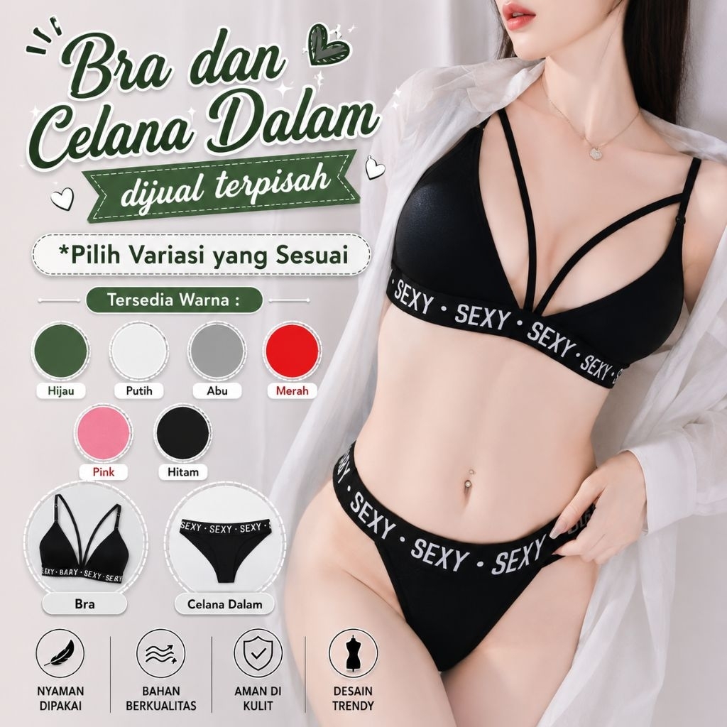 Bikini Set Sexy Baby BH CD Model Kekinian Bra Tanpa Kawat Celana Dalam Kancut Pakaian Dalam Premium 