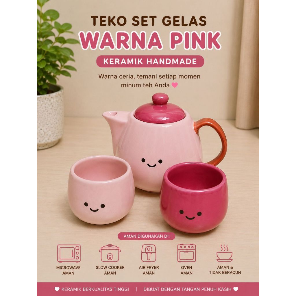 (TEKO SET GELAS WARNA KERAMIK) TEKO SET + 2 GELAS KERAMIK ANEKA WARNA