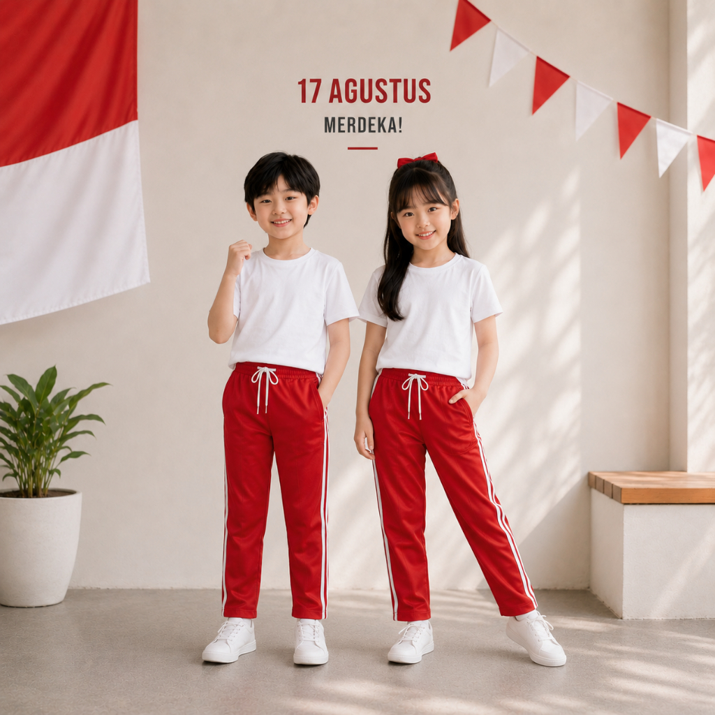 Celana Training Olahraga Warna Merah Ukuran Anak Tanggung SD Tebal Bahan Diadora Premium