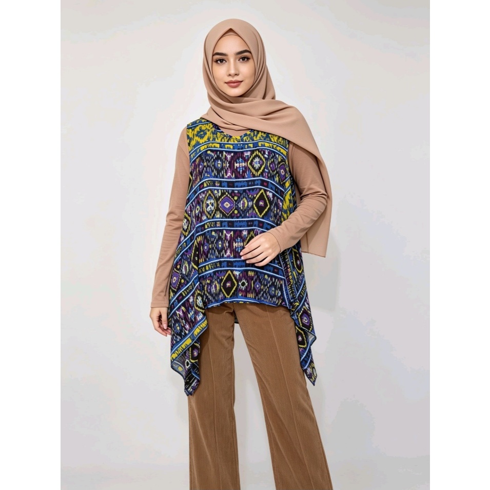 Set Preloved - Setelan Outer Batwing Corak Etnik & Celana Panjang