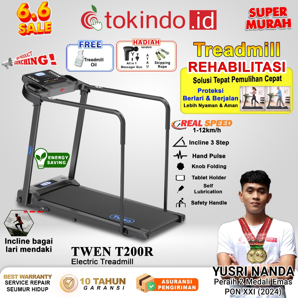 TWEN T200R Treadmill Rehabilitasi Treadmill Listrik Treadmill Portable Treadmill Multifungsi Treadmi