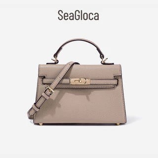 Seagloca Tas Tangan Wanita SeaGloca Abu-Abu Elegan Kulit Sintetis Tali Panjang Pegangan Atas SeaGloc