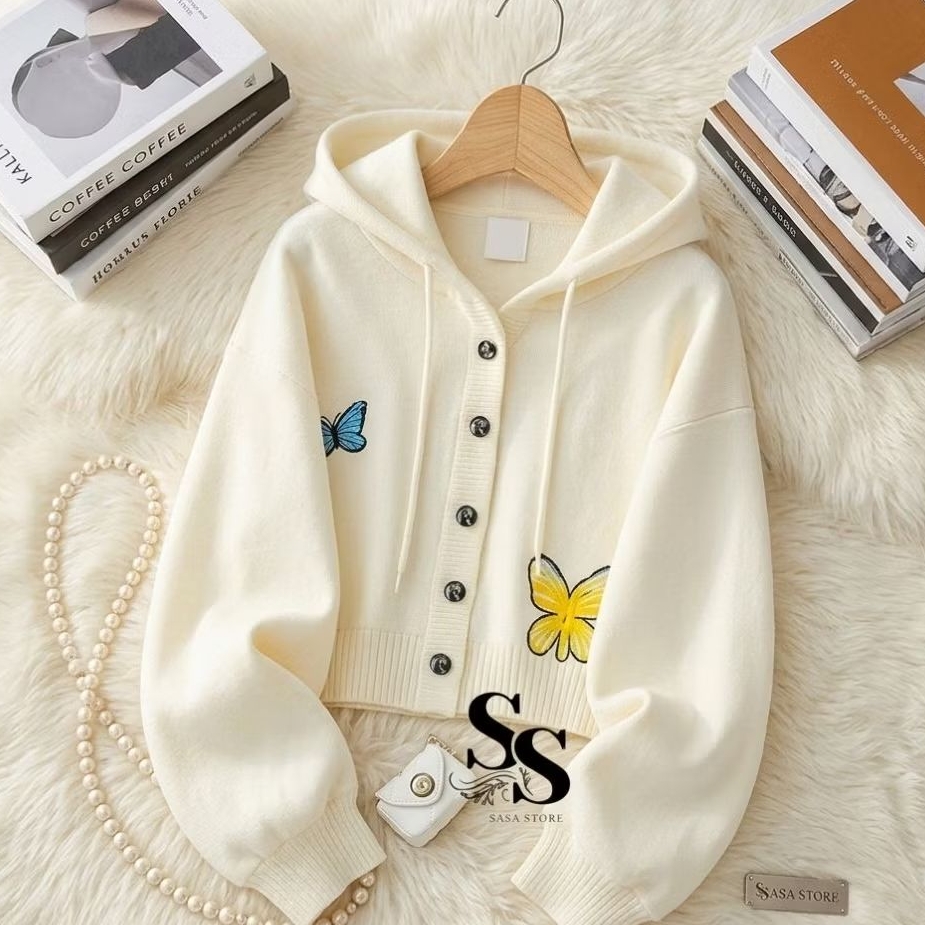 SS_Jaket Hoodie Cardie Crop Lucu Wanita Oversize - POPPY Hoodie Kancing Crop Lucu Wanita Korean Styl