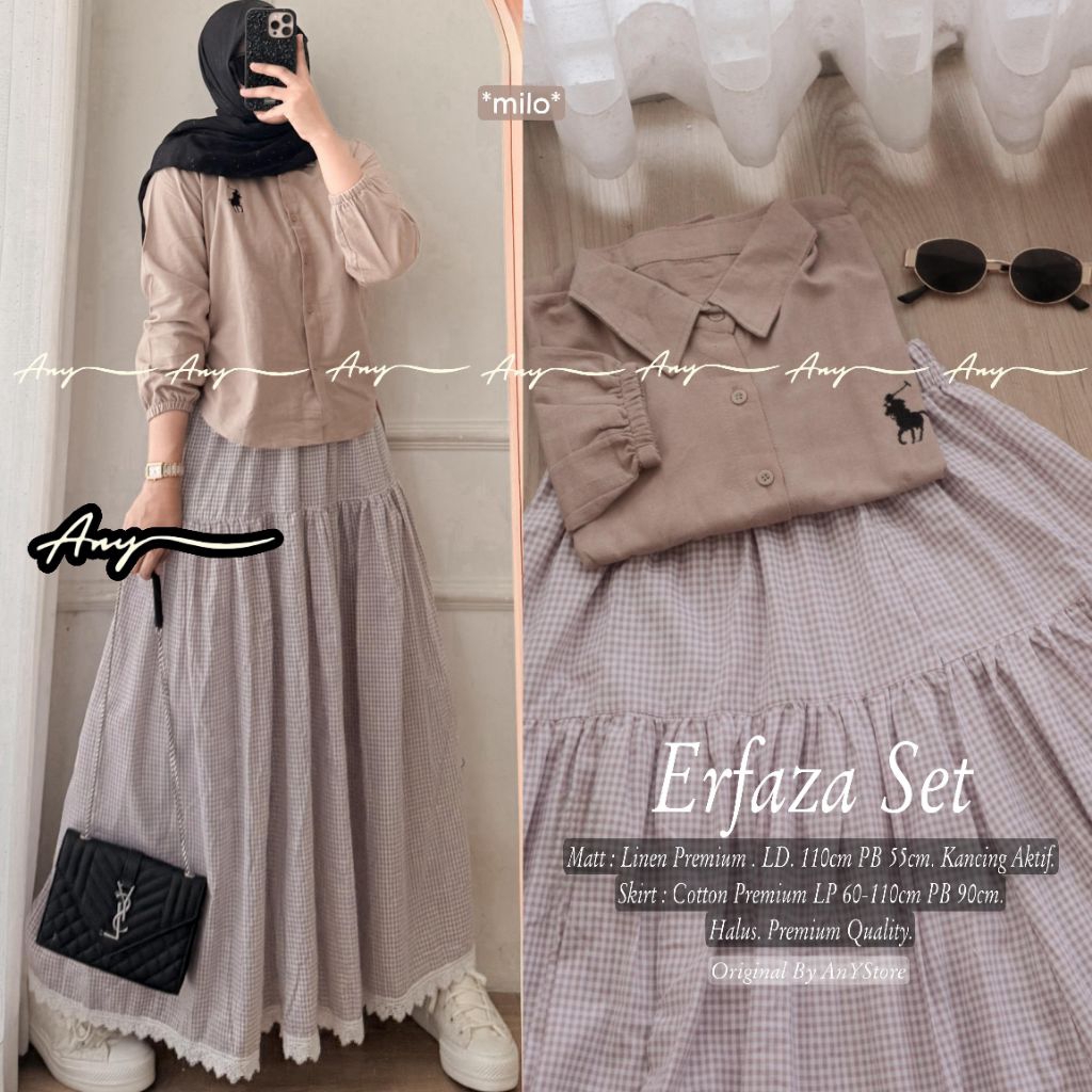 Rubya Erfaza Karina Aqila Aralyn Set setelan Atasan Linen Premium dan Rok Panjang Cotton Premium out