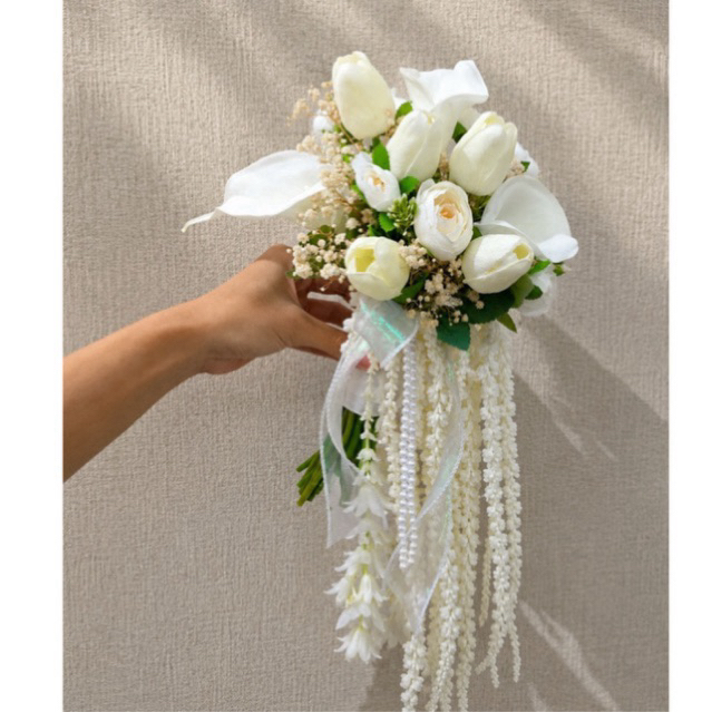 Buket Bunga Pengantin Putih Wedding Hand Bouquet  - Artificial dan bunga kering