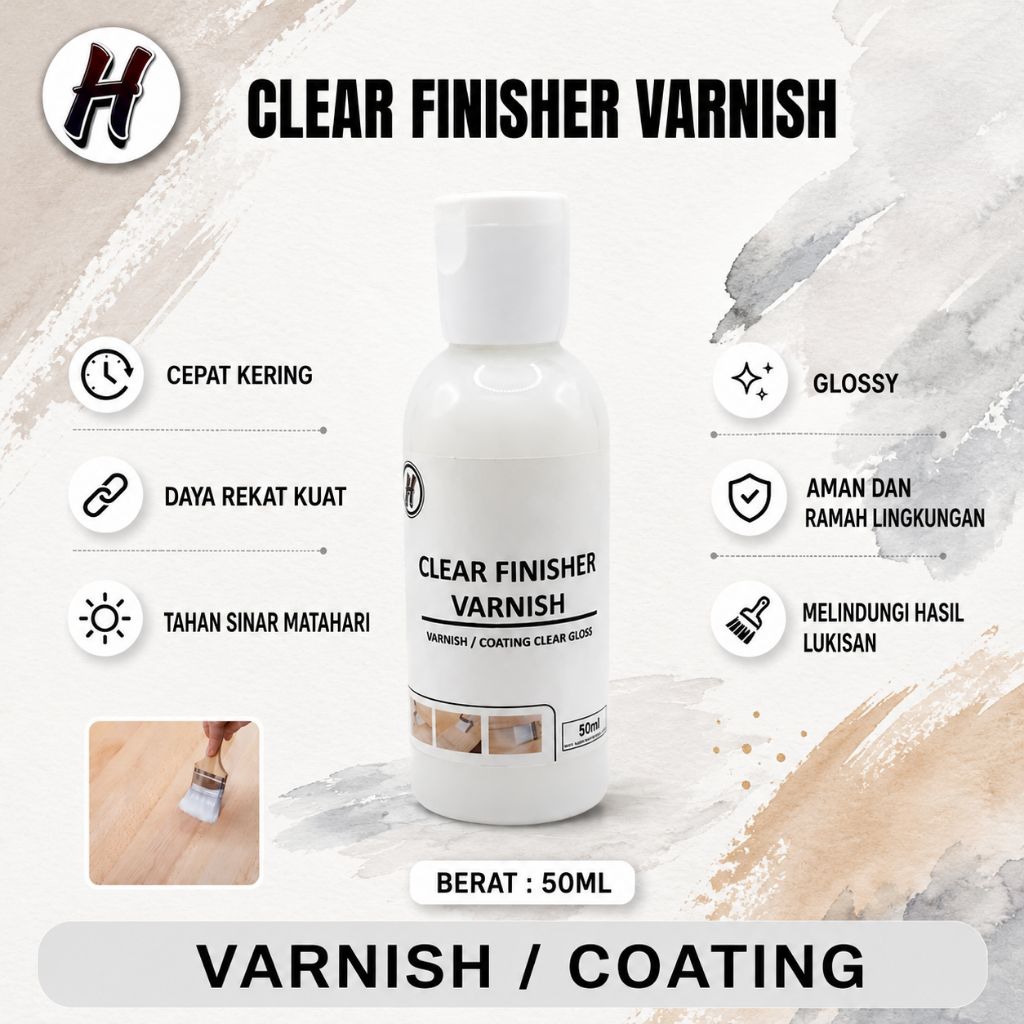 Varnish Clear Gloss / Varnish kayu / Coating / Vernis Cat Lukisan / Vernis Batu / Vernis 50ml / Vern