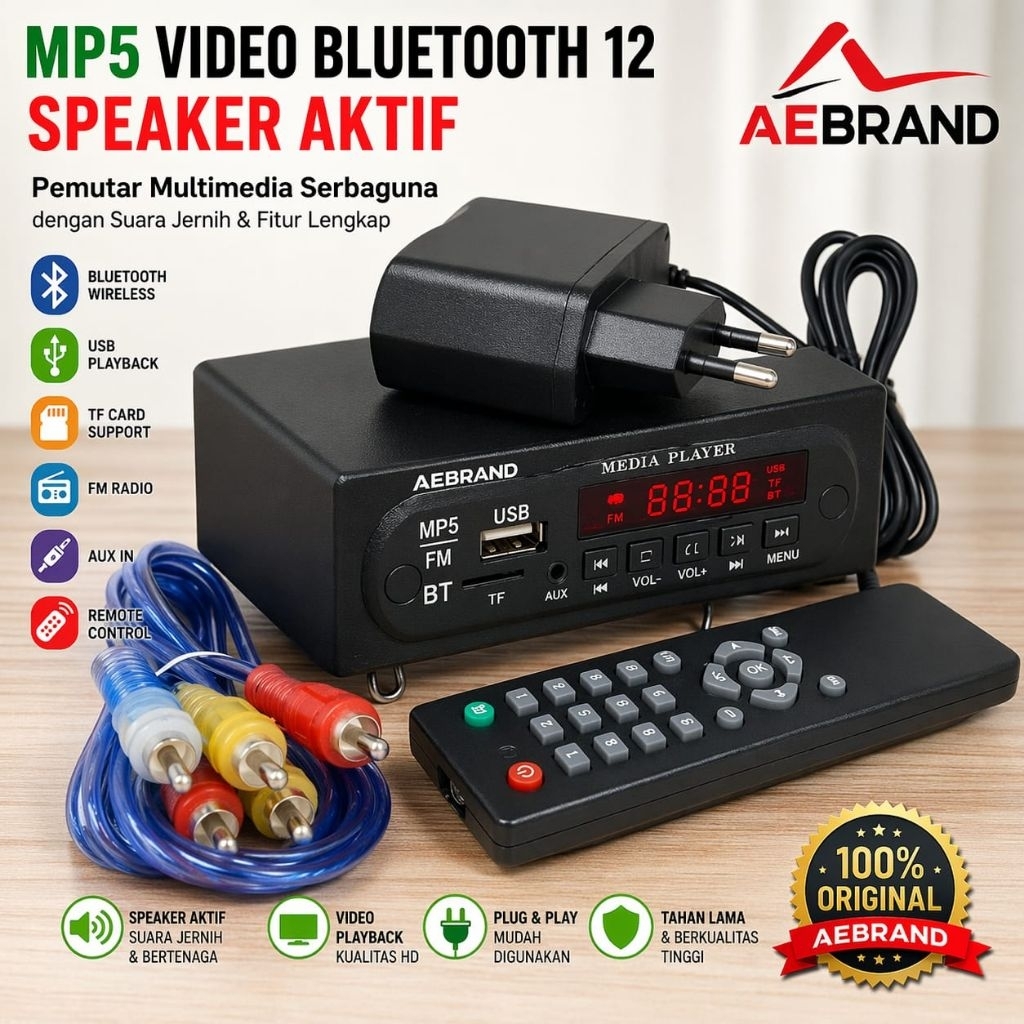 AEBRAND MP5 modul Vidio Bluetooth 12V Splash Screen Plus Box+Adaptor / MP5 VIDEO PLAYER BLUETOOTH 12